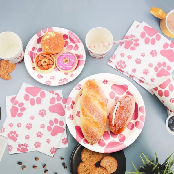 Pink Dog Birthday Party Supplies, Dog Paw Prints Decorations Including Happy Birthday Banner, Balloons, Plates, Tablecloth, Cups, Napkins for Girl Puppy Theme Birthday Party Serves 20 Guests - Image 6