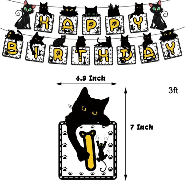 Black Cat Birthday Party Supplies Cat Themed Party Decoration Set Includes 5 x 3ft Black Cat Backdrops, Cat Happy Birthday Banner, Cake Topper, Cupcake Toppers, Balloons - Image 3