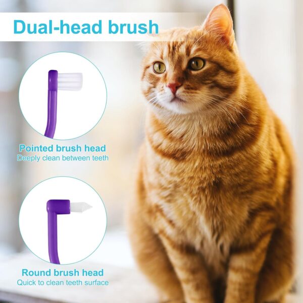 2pcs Cat Toothbrushes, Dual Sided Cat Teeth Cleaning Brush with Micro Brush Head & Curved Handle Deep Cleaning Toothbrush for Kitten Small Dog Puppy Cat Pet Dental Care Supplies (Blue Purple) - Image 5