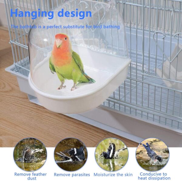 WideSmart 2pcs Bird Bath for Cage,Pet Bird Parrot Bath Box Bird Bathtub Hanging Birdbath Bird Cage Supplies with Hooks Bird Bath Box Bird Cage Accessory for Small Birds Canary Budgies and Parrot - Image 6