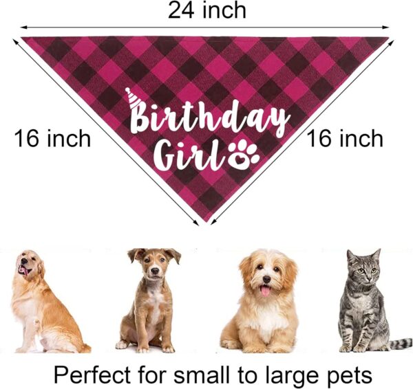 JOTFA Dog Birthday Party Supplies, Plaid Dog Birthday Bandana Girl with Dog Birthday Number Crown Hat Bowtie for Small Medium Dogs Birthday Outfit (Pink, Bandana & Hat & Bow Tie & Number) - Image 5