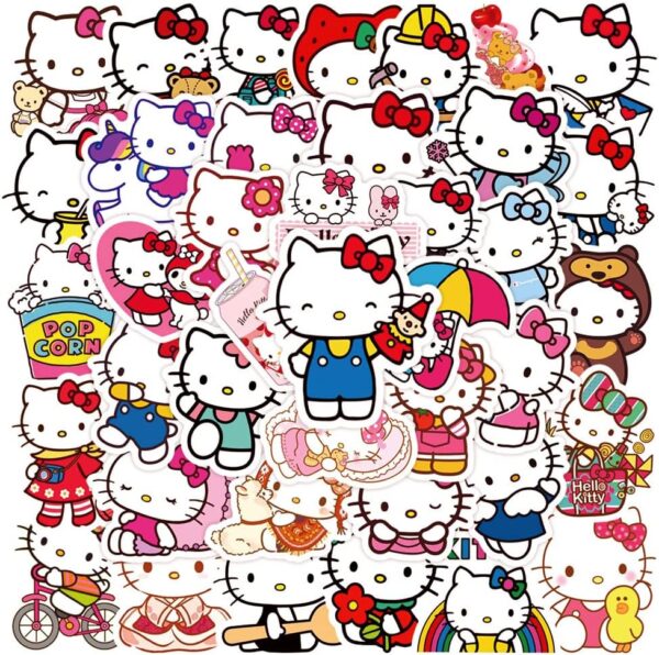 50PCS Stickers for Hello Kitty,Hello Kitty Cat Stickers,Teens Boys and Girls Sticker Pack Vinyl Skateboard Guitar Door Laptop Luggage Car BikeWater Bottle Birthday Party Supplies Stickers - Image 2