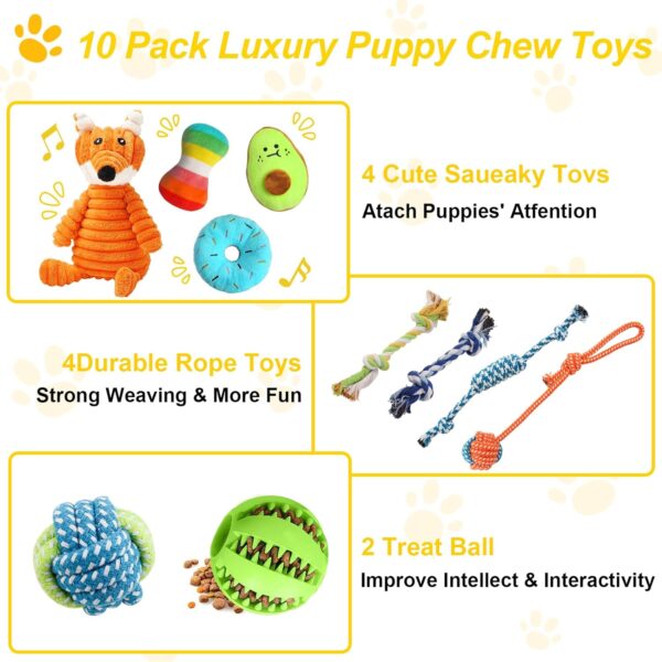 10 Pack Luxury Puppy Toys for Teething Small Dogs,Squeaky Plush Dog Rope Toys Set, Puppy Chew Toys with Cute Squeaky Dog Toys, Ball and More Rope Dog Chew Toys, Xmas Gift for Small and Medium Dogs - Image 4