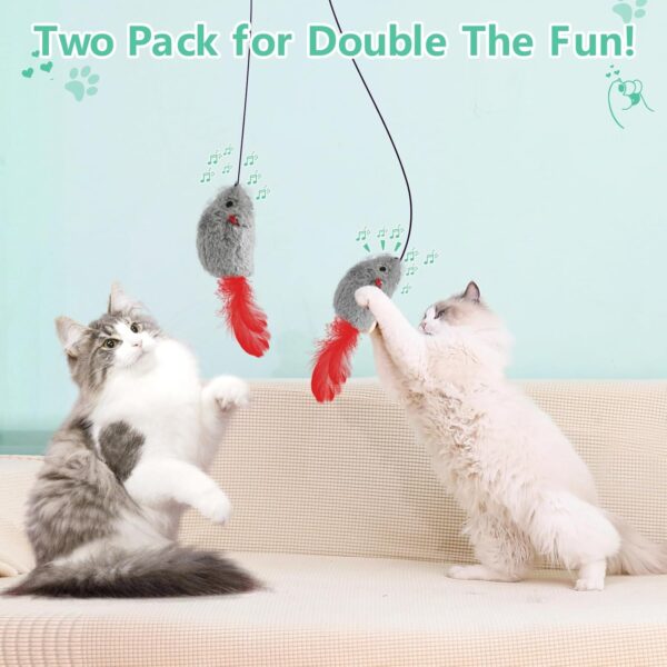 FYNIGO Cat Toys for Indoor Cats Adult Kitten, 2 Pack Door Hanging Interactive Cat Mice Toys with Squeaky Sound and Feather Tail, No Batteries Required, Kitten Toys, Cat Enrichment Boredom Mouse Toy - Image 6