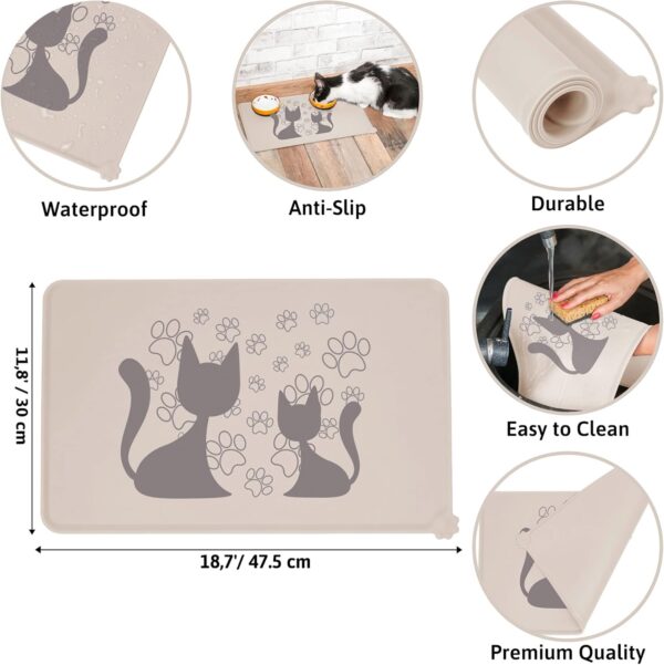 LeashPotato Dog Cat Food Mat Dog Bowl Mat Pet Waterproof Dog Cat Feeding Mat Silicone Non Slip Dog Mat For Bowls (Latte Cat) - Image 6