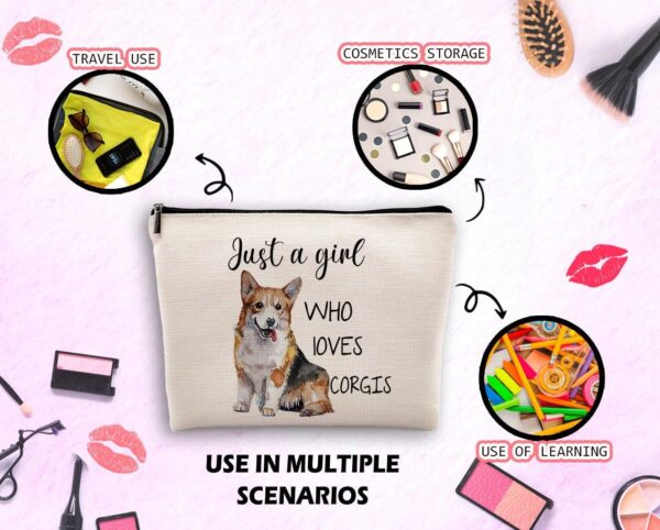 Dwept Just a Girl Who Loves Corgis Cosmetic Bag, Animal Lovers Pet Dog Makeup Bag Zipper Cosmetic Pouch Bag Travel Linen Makeup Organizer, Dog Gifts for Women Girls Corgi Lovers Pet Owner - Image 3