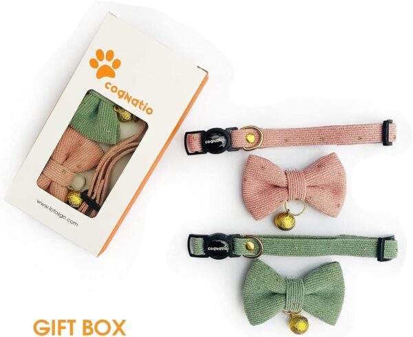 Cognatio Safety Quick Release Cat Collars, Soft Kitten Collars with Detachable Bow Tie and Bell, Pack of 2, Adjustable 20-30 cm (20-30 cm, Green+Pink) - Image 2