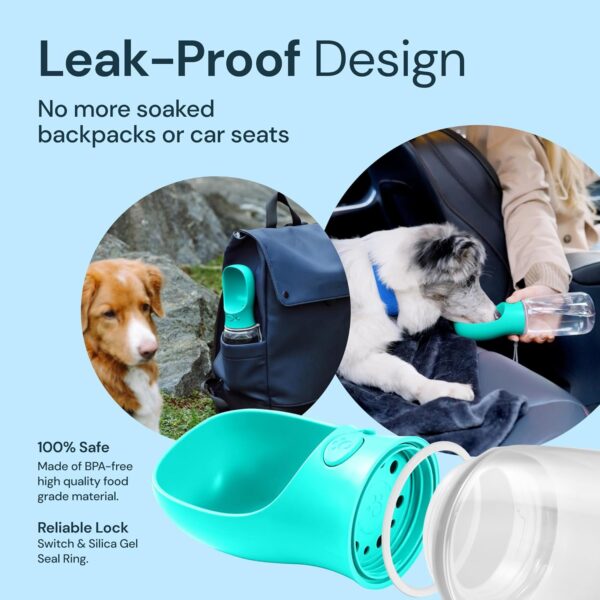 MalsiPree Portable Dog Water Bottle - Leak-Proof Bottles with Dog Bowls - Puppy Accessories Dog Water Dispenser - Drinking Water for Walking, Hiking, Travelling - Food Grade Plastic - 550ml, Blue - Image 3