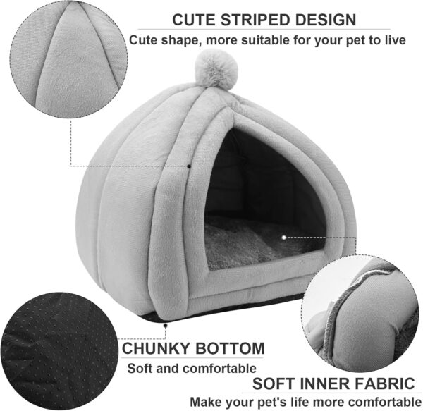 Small Animal Pet Winter House,Pet Tent Cave Bed for Cats/Small Dogs,Guinea Pig Bed,Cat Bed House,Rabbit Bed Warm Guinea Pig Cave Beds with Removable Cushion for Hamster Small Animals,25x25CM Gray - Image 3