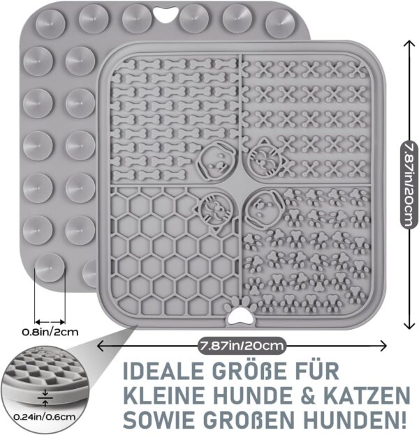 Lick Mat for Dog & Cat, Slow Feeder Cat Bowl with Suction Cups, Anxiety Relief & Boredom Reducer, Enrichment Toys for Peanut Butter Treats Yogurt Bathing Grooming(Grey, 1 PC) - Image 6