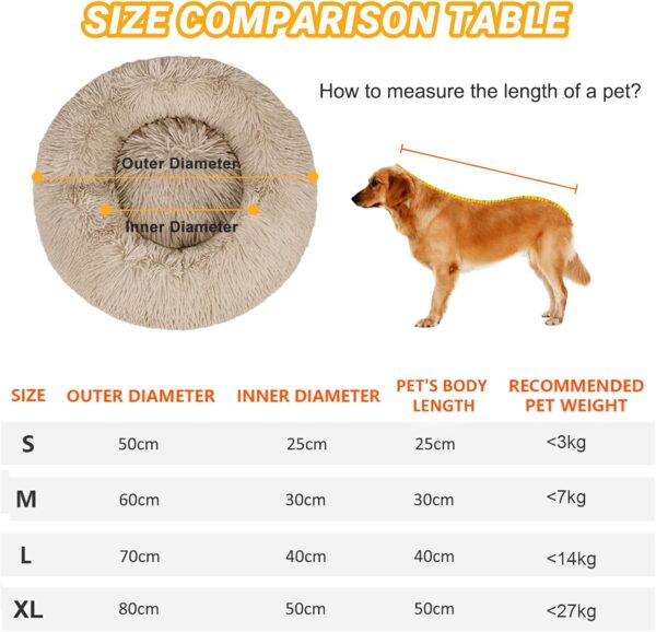 fireowl Calming Dog Bed Small: 50cm Donut Bed Anti Anxiety Dog Bed,Cozy Pet Dog Bed Plush Cuddler Soft Puppy Sofa,Cat Cushion Machine Washable Dog Sofa Bed Beige - Image 3