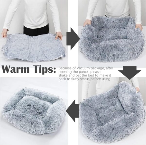 TUAKIMCE Dog Bed Cat Bed Square Calming Dog Cat Bed Plush Fluffy Puppy Bed Large Dog Bed Washable with Anti-Slip Bottom Self-Warming Pet Bed for Large, Medium Dog and Cat bed (M, Light Gray) - Image 5