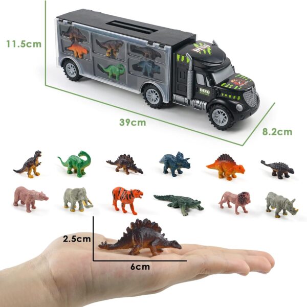 Akokie Dinosaur Toys for Boys Girls - Kids Toys Transport Carrier Truck with Dinosaur Toys Animals Toys 12 Pcs Double Side Storage Set Birthday Easter Gifts for Kids Boys Girls 3 4 5 Years Old - Image 2