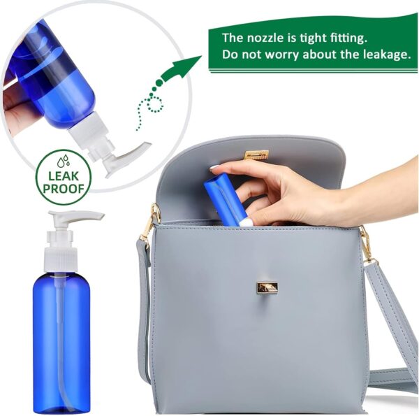 Apstaqeoo 6Pcs 100ML Empty Travel Bottles Plastic Pump Bottle Lotion Dispenser Bottle Set Refillable Small Makeup Cosmetic Container TSA Approved for Toiletries Shampoo Massage Cleansing Oil (Blue) - Image 5