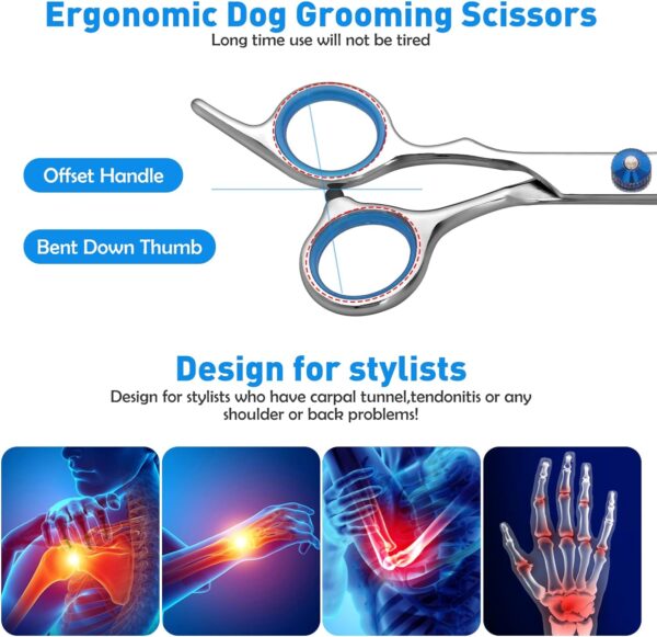 Dog Grooming Scissors, Cat Grooming Scissors, Pet Grooming Scissors with Safety Round Tip, Stainless Steel Dog Cat Grooming Shears (Blue Scissors Set) - Image 5