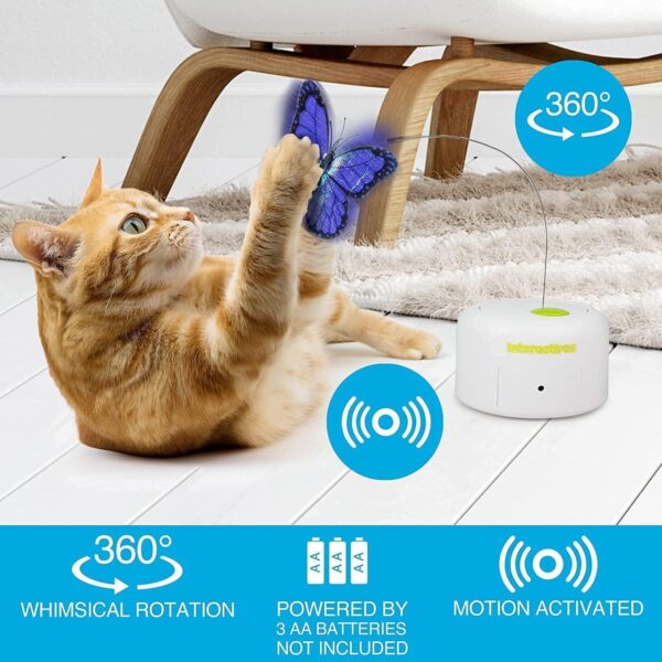 ALL FOR PAWS Interactive Motion Activate Butterfly Cat Toy, Flutter Bug Cat Wand Toy with 360 Degree Rotation & Sensor Mode, Cat Fun Playing Toys(with Shiny Butterfly) - Image 4