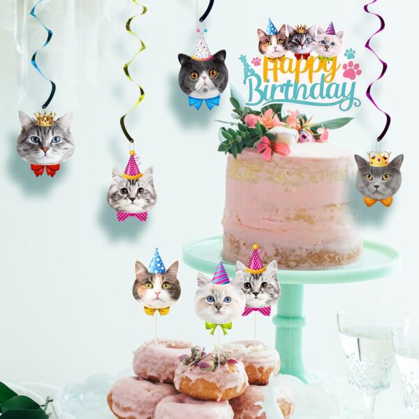 17pcs Cat Birthday Party Supplies, Cat Party Decorations Including Happy Birthday Banner Hanging Swirl Birthday Cake Topper Cupcake Topper for Cat Theme Party Birthday Party - Image 5