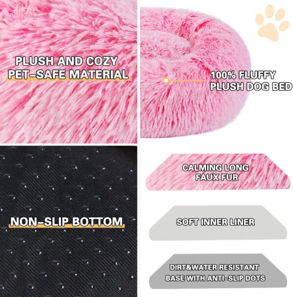 Belababy Donut Dog Bed with Removable Cover, Washable Anti Anxiety Dog Cat Bed for Small Medium Dogs, Calming Pet Puppy Bed and Fluffy Plush Cuddler with Anti-Slip Bottom, Gradient Pink, 40cm - Image 2