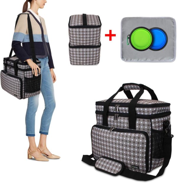 Teamoy Travel Bag for Dog Gear, Dog Travel Bag for Carrying Pet Food, Treats, Toys and Other Essentials, Ideal for Travel, Camping or Day Trips (Small, grey dots) - Image 2