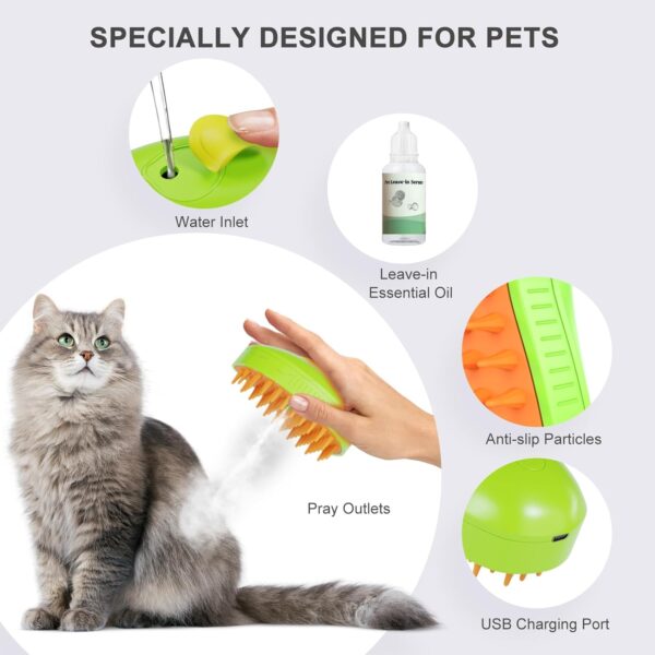 Hodlvant Pet Grooming Brush,Anti Flying Hair Pet Hair Brush for Removing Tangled Hair, Rechargeable Steamy/Massage/Grooming Comb, Silicone Pet Hair Self Cleaning Beauty Brush for all Cat Dog - Image 2