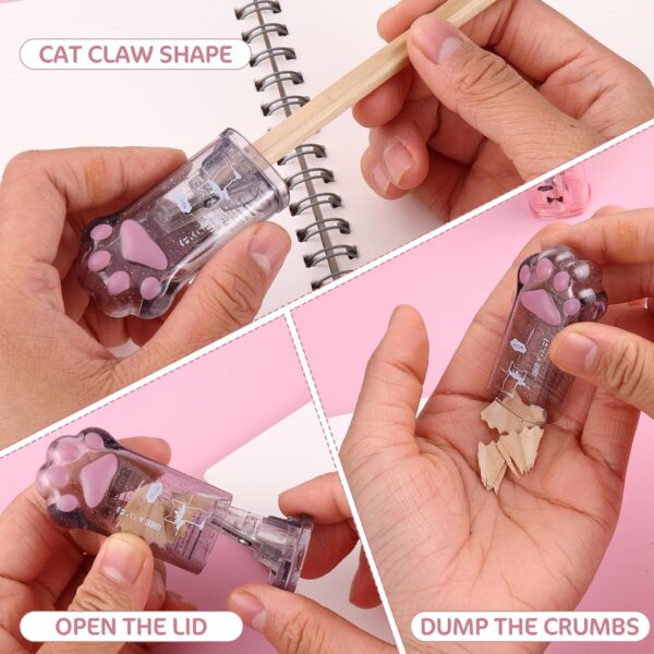 Amaxiu 4PCS Cute Cat Paw Kawaii School Supplies, 2PCS Cute Cat Paw Erasers and 2PCS Cat Paw Pencil Sharpener Retractable Cartoon Eraser Kawaii Manual Pencil Sharpeners for Office Home School - Image 3