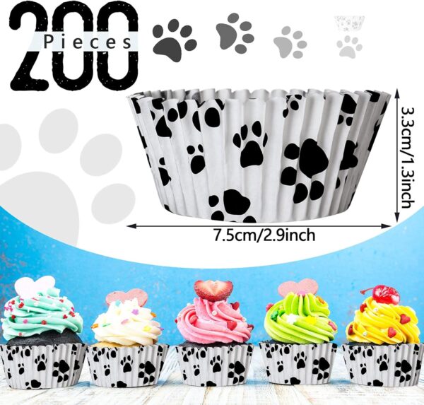 200 Pcs Paw Bone Cupcake Liners Dog Cupcake Wrappers Paw Pattern Cup Cake Holder Puppy Dog Theme Cupcake Wrappers for Baby Shower Birthday Party Supplies(Black) - Image 2