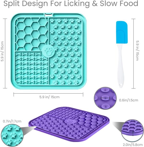 Licky Mats for Dogs – Pack of 2 Licky Mats With Spatula - Dogs Accessories Bathing Training Pad With Strong Suction Cup - Slow Pet Feeder For Food, Treats, Peanut Butter (Light Blue/Purple) - Image 2