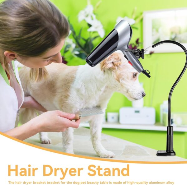 Dog Hair Dryer Holder Hands, 360 Degrees Rotatable Lazy Hair Dryer Stand Adjustable Pet Grooming Table Hair Dryer Stand Holder with Clamp for Dogs Cats Pets Grooming - Image 5