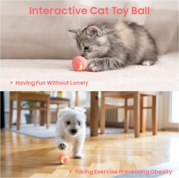 Baytion Interactive Cat Toy Ball Pet Toy Ball with LED Light Auto Rotating Intelligent for Cat Indoor,USB Rechargeable （Pink） - Image 2