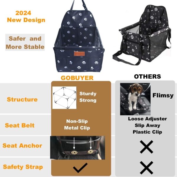 GoBuyer Waterproof Pet Dog Car Seat Booster Carrier with Seat Belt Harness Restraint and Headrest Strap for Puppy Cat Travel (Black Paw) - Image 2