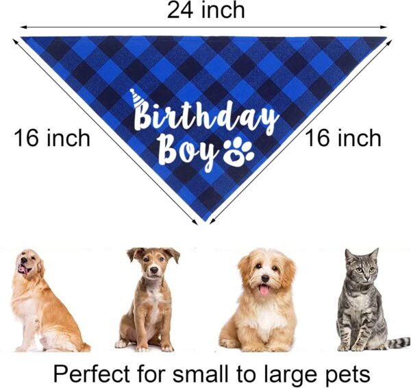 JOTFA Dog Birthday Party Supplies, Plaid Dog Birthday Boy Bandana with Dog Birthday Number Hat Bowtie Paw WOOF Balloons Happy Birthday Banner for Small Medium Large Dogs Pets - Image 5