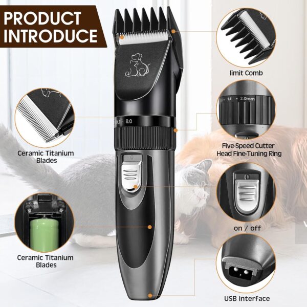 FACAIO Dog Clippers, Dog Grooming kit, Professional for Thick Coats/Heavy Hair, Low Noise Rechargeable Cordless Pet Shaver for Dogs Pets and Animals, Dog Shaver for Dogs Cats Horses - Image 2