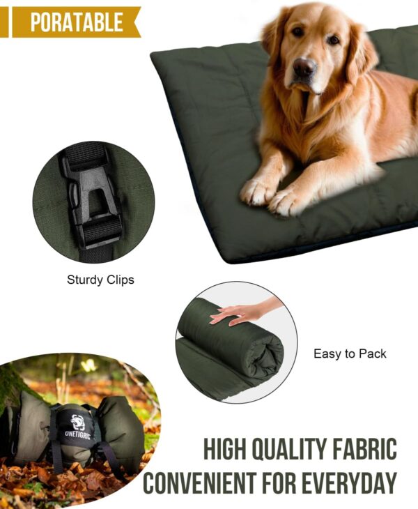 OneTigris Dog Bed Travel Large, Portable Dog Bed Camping Dog Bed for Washable Durable Oxford Portable Dog Sleeping Mats for Car Crate Sofa also For Indoor Outdoor Camping Travel Green - Image 2