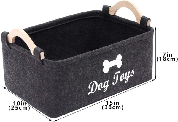 Geyecete dog toy basket storage Bins - with Wooden Handle,Collapsible Pet Supplies Storage Basket puppy toy box storage Basket/Bin Kids Toy Chest Storage Trunk (Dark Grey) - Image 7