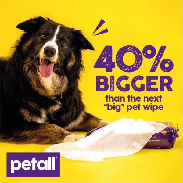 petall Pet Cleaning Wet Wipes 50 Extra Large Thick Wipes - Hypoallergenic Pet Wipes - Biodegradable Pet Wipes - Dog Wipes - Puppy Wipes - Cat Wipes - Wipes For All Pets - Fragrance Free - With Aloe - Image 3