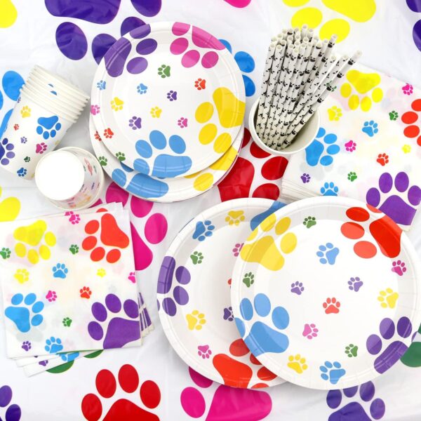 Dog Party Decorations - Puppy Dog Paw Party Supplies, Pawty Puppy Plates, Cups, Napkins, Tablecloth, Banner, Balloons, Cake Toppers for Doggy Tableware Birthday Party - Serves 20 - Image 3