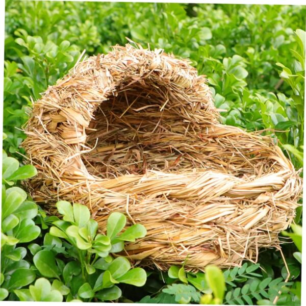 Grass Woven Pet 1pc Straw Pet Bed Bird Grass Bed Woven Straw Hut Critters Hamster Hanging Bed Hamster Sleeping Bed Hideaway Grass Hut Guinea Pigs Hamster House Grass Hammock - Image 5