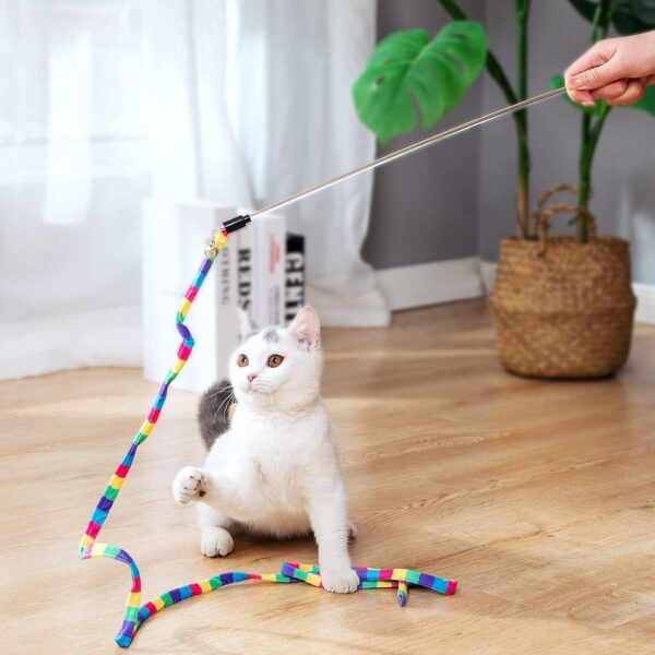 FYNIGO Cat Toys for Indoor Cats Adult Kitten, Interactive Cat Feather Wand Toys for Boredom and Exercise, 3 Teaser Wand with 9 Refills and 2 Spare Hook - Image 6