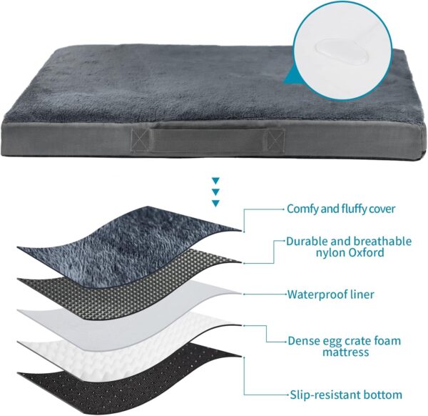 Nepfaivy Dog Bed Extra Large - Waterproof Orthopedic Dog Bed and Mattress for Dog Crate, 105×70×7.5cm Soft Medium Dog Bed with Removable and Washable Plush Covers, Dark Grey - Image 3