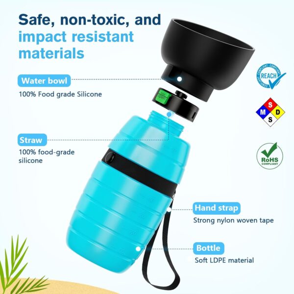 Pecute Dog Water Bottle 650ml, Portable Puppy Drinking Bottles Leak Proof Pet Travel Bottle, Lightweight Water Dispenser Bowl for Outdoor Walks Trips Hikes Travels - Image 3