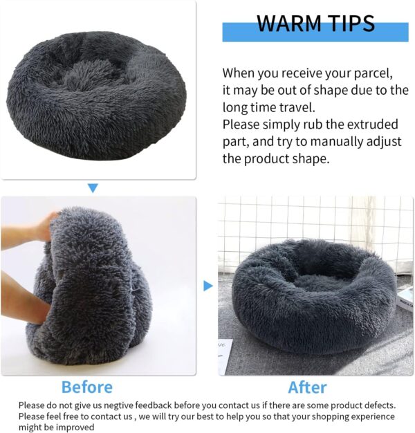 UUEMB 50cm Calming Dog Cat Bed, Plush Donut Pets Beds for Small Dogs Cats, Soft Puppy Kitten Cuddler Round Bed Cushion, Washable Warm Dog Beds for Improved Sleeping (Dark Grey) - Image 5