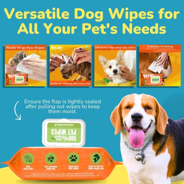 PET N PET Dog Wipes Thick 100% Plant Based Pet Wipes Dog & Cat Wipes, 100 Hypoallergenic Dog Wipes For Smelly Dogs, Puppy Wipes Premium Grooming Wipes For Cleaning Ear, Eye, Paw & Bums - Image 3