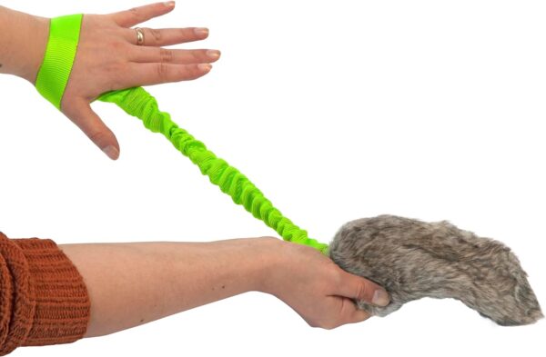 DINGO Fleece Dog Toy Artificial Fur Racer Squeaky Teaser Dog Wand 55 cm Long Bungee Handle for Agility, Dog Training, Reward, Retrieve, Chasing, Play Green 15584-2 , Pack of 1 - Image 3