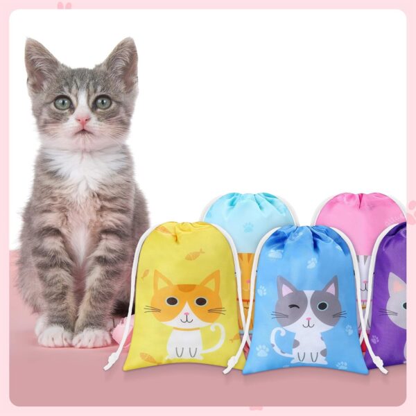 Faccito 24 Pieces Cat Party Favor Bags Cat Themed Birthday Goodie Bags Pet Cat Gift Drawstring Bag Kitty Candy Treat Bags for Kid Cat Birthday Party Baby Shower Decoration Supplies - Image 7