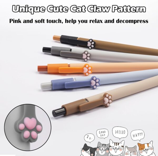 RETON 9PCS Cute Cat Ballpoint Pen, Gel Ink Retractable Pens, 0.5mm Black Ink Kawaii Writing Pens, Fine Point Neutral Pens for Cat Lovers Women Office School Supplies, with 5pcs Pen Refills - Image 5