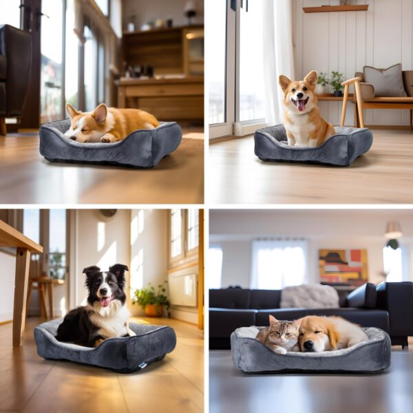 Nobleza Dog Bed Medium, Super Soft Dog Beds Medium Washable, Warm Plush Puppy Bed for Cats and Small Medium Dogs, Rectangle Grey Pet Sofa Bed with Anti-Slip Bottom, 67x57x18cm - Image 7