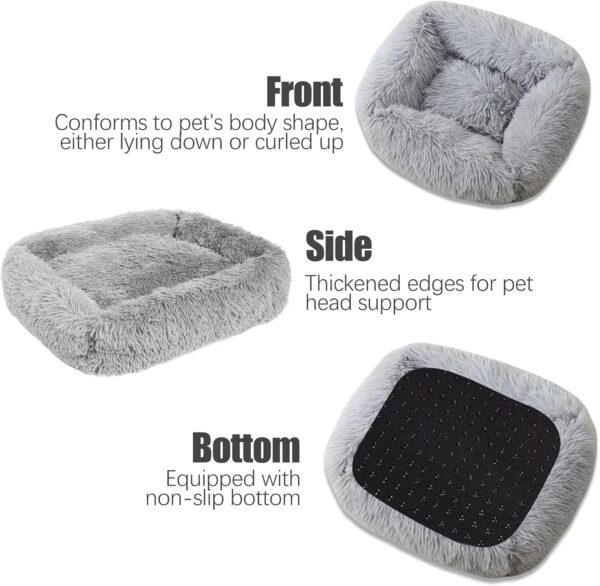 TUAKIMCE Dog Bed Cat Bed Square Calming Dog Cat Bed Plush Fluffy Puppy Bed Large Dog Bed Washable with Anti-Slip Bottom Self-Warming Pet Bed for Large, Medium Dog and Cat bed (M, Light Gray) - Image 4