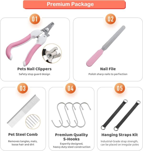 Allazone Pet Grooming Hammock for Cats Dogs Kit, Pet Supplies Kit Breathable Dog Hammock Restraint Bag with Nail Clippers,Trimmer, Nail File, Pet Comb for Bathing Washing Trimming Nail, Orange - Image 4