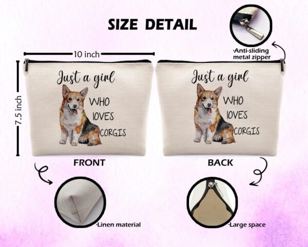 Dwept Just a Girl Who Loves Corgis Cosmetic Bag, Animal Lovers Pet Dog Makeup Bag Zipper Cosmetic Pouch Bag Travel Linen Makeup Organizer, Dog Gifts for Women Girls Corgi Lovers Pet Owner - Image 6