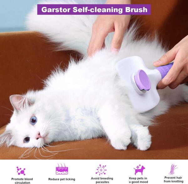 Garstor Dog Brush Comb, Cat Brush, Dog Brush for Shedding, Cat Brushes for Indoor Cats, Self Cleaning Pet Brush for Grooming Long Short Haired Dog Cats, Rabbit Remove Loose Fur and Undercoat - Image 4